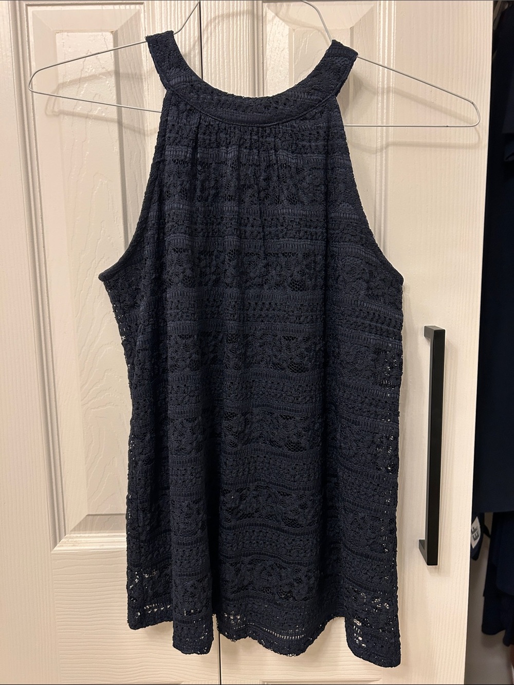 Navy Crochet Halter Tank Top